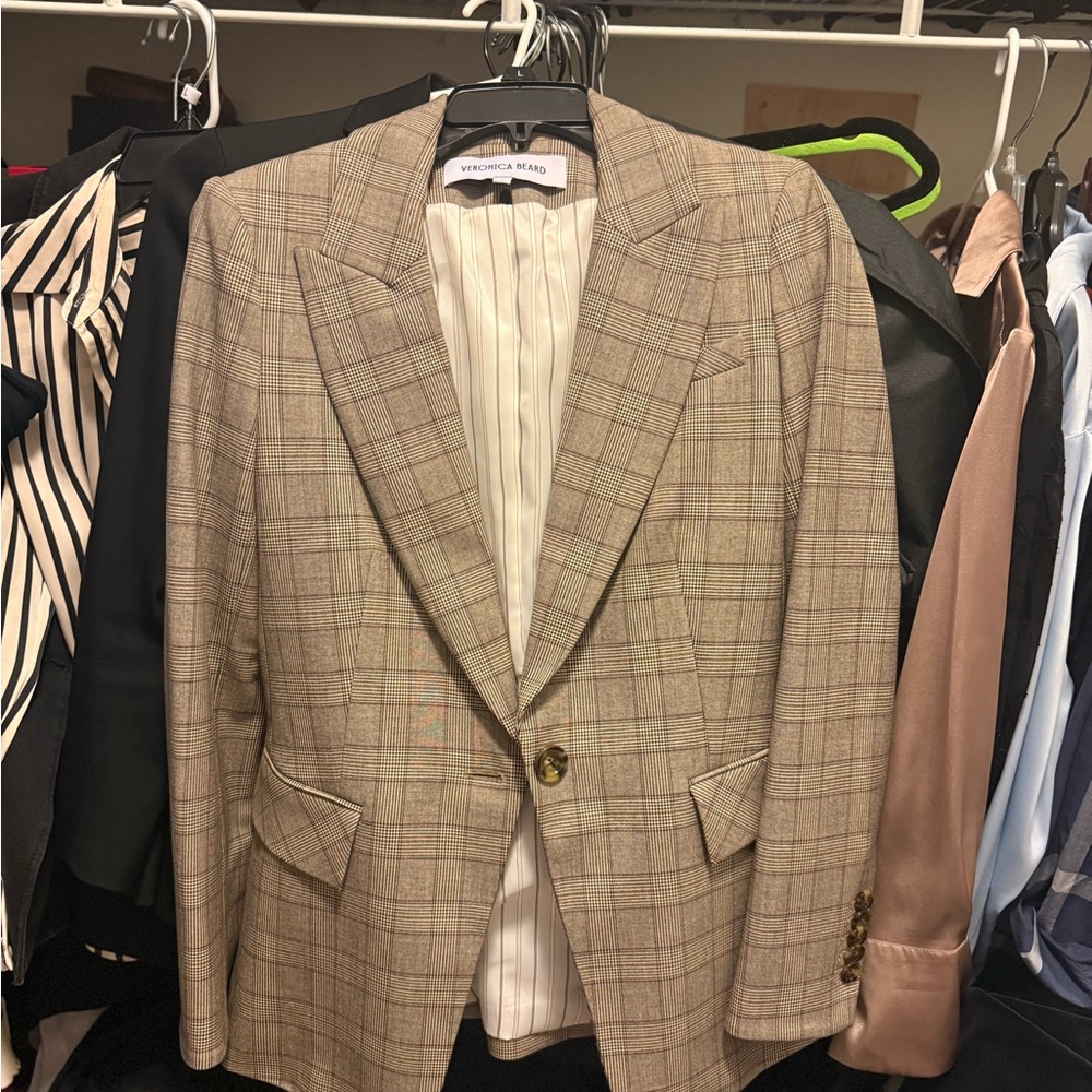 Veronica Beard Women’s Checkered Plaid Pattern Brown Tan Blazer NWOT US 4